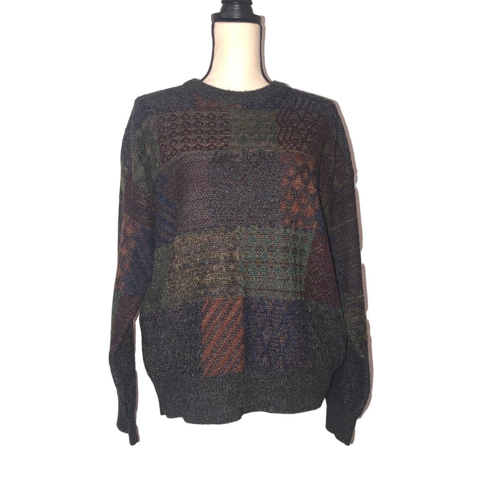 Vintage Geoffrey Beene Patchwork Sweater Size M 90s Grandpa Grunge Colorblock